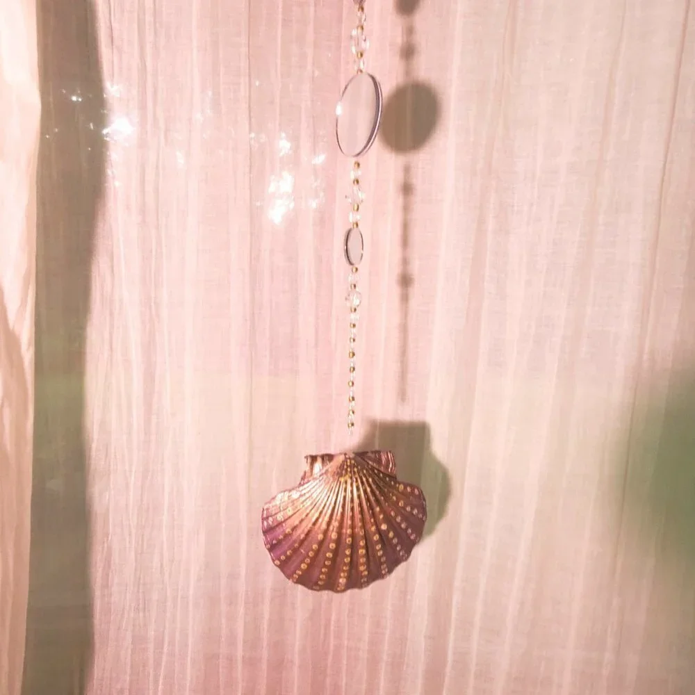 Suncatcher with Painted Seashell, Mirrors and Glass Seed Beads and Acrylic Beads